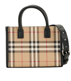 Mini Check Tote, Canvas, Beige, 70CHI, S/DB, 3*
